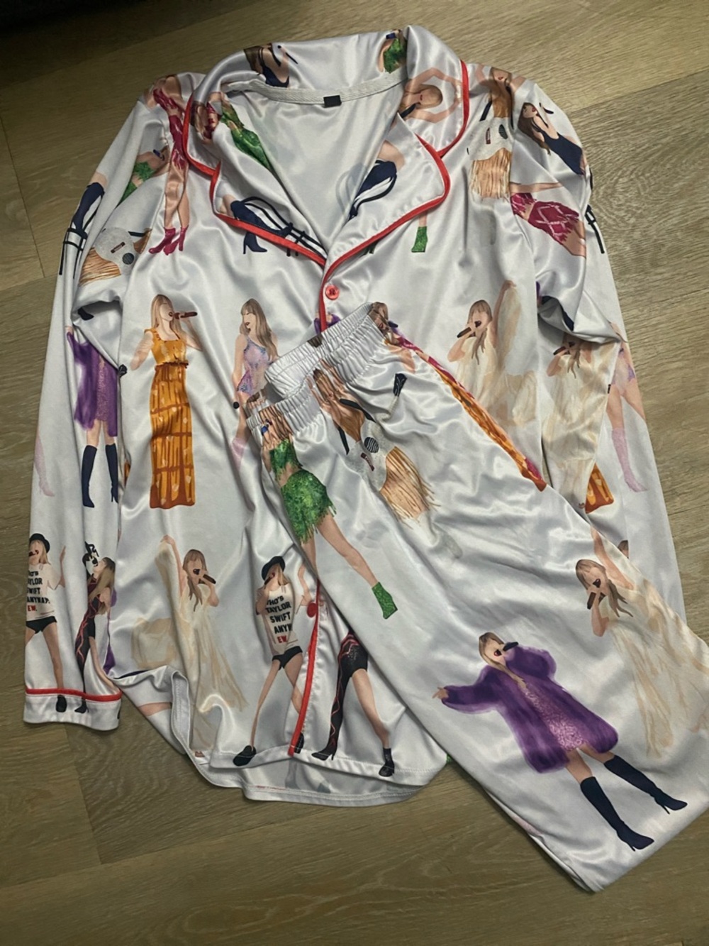 Silky White Pajama Set with Taylor swift Fashion Figure Print